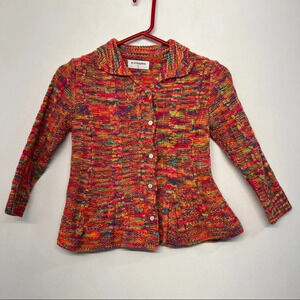 Mud Kingdom Cardigan Sweater Girl's Knit Ribbed Flower Buttons 120 cm 6-7 Cotton